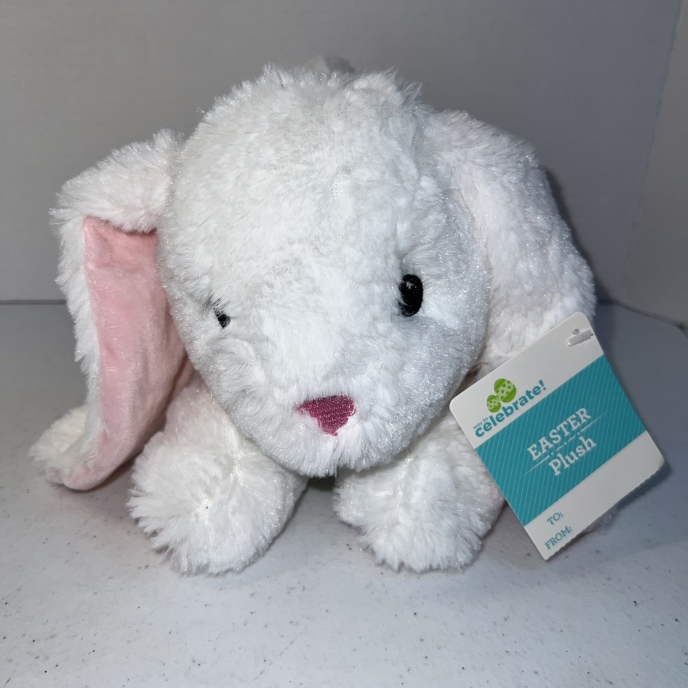 Walmartโ Lying Down Bunny Plush White Floppy Ears Spring Easter Toy NWT